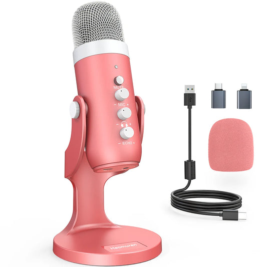 Haomuren USB Condenser Microphone Pink Studio Recording