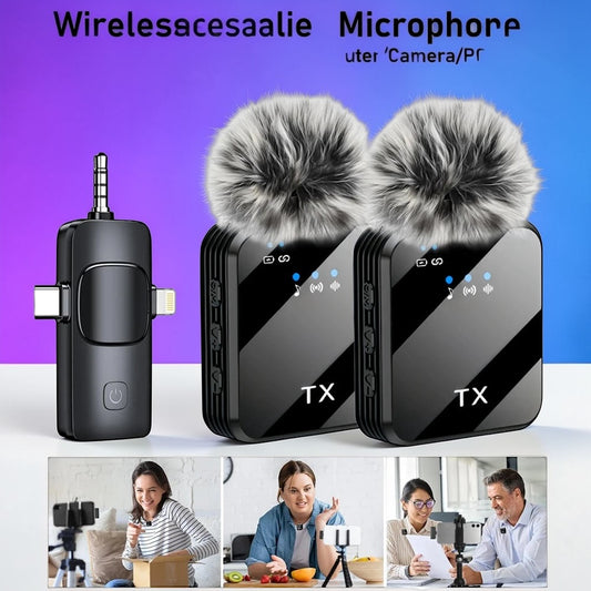 3in1 Wireless Lavalier Microphone for Camera,iPhone,Android