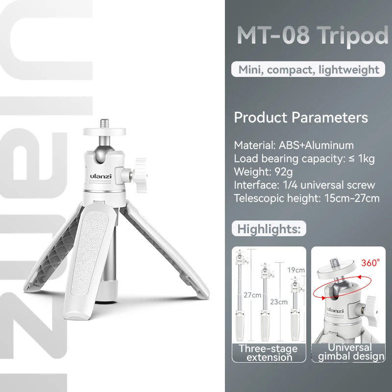 Ulanzi MT-08 Mini Tripod White Color Foldable Tripod Monopod