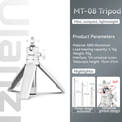 Ulanzi MT-08 Mini Tripod White Color Foldable Tripod Monopod