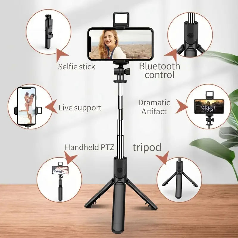 All In One Expandable Portable IPhone Tripod Selfie Stick Selfie Stick With Remote